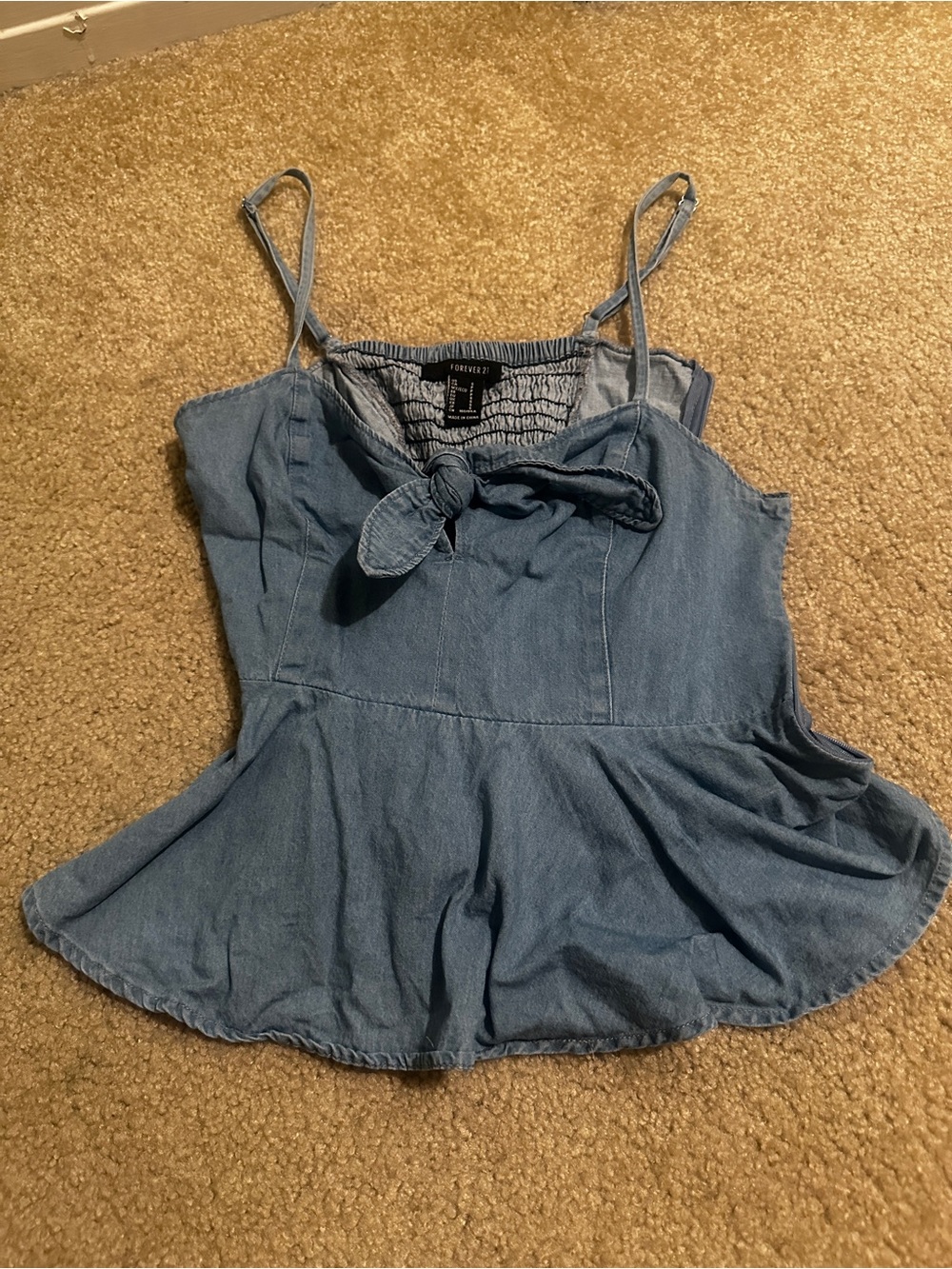 Forever 21 Blue Denim Tie-Front Peplum Cami